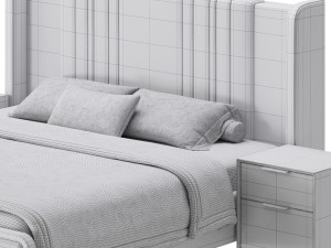 Glamorous White Upholstered Wingback Bed I Model 3D