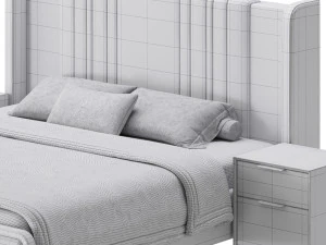 Glamorous White Upholstered Wingback Bed I 3D Model