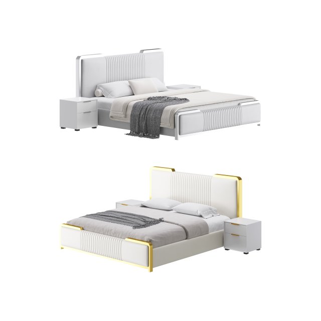 Glamorous White Wood Upholstered Bed I 3D Modell .c4d .max .obj .3ds .fbx .stl .blend