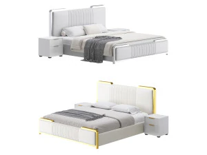 Ł&oacute;żko tapicerowane z białego drewna efektowne I Model 3D