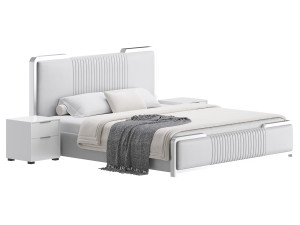 Glamorous White Wood Upholstered Bed I 3D Modell