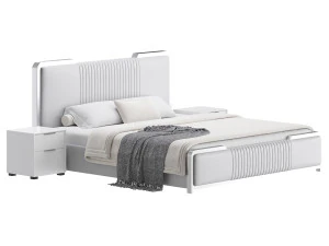 グラマラスホワイトウッド布張りベッド I 3Dモデル