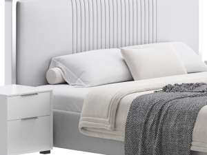 Glamorous White Wood Upholstered Bed I 3D Modell