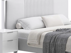 グラマラスホワイトウッド布張りベッド I 3Dモデル