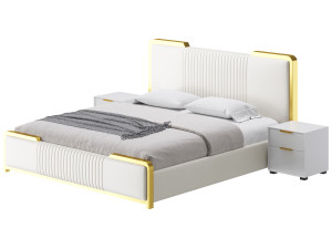 Glamorous White Wood Upholstered Bed I 3D Modell