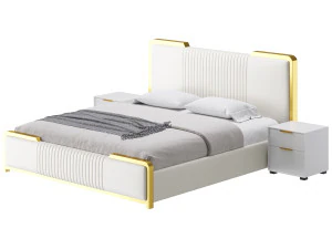 グラマラスホワイトウッド布張りベッド I 3Dモデル