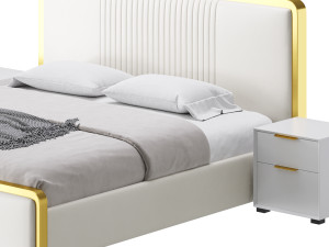 Glamorous White Wood Upholstered Bed I 3D Modell