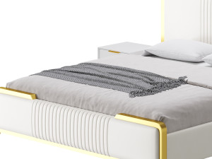 Glamorous White Wood Upholstered Bed I 3D Modell