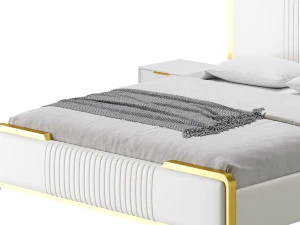 グラマラスホワイトウッド布張りベッド I 3Dモデル