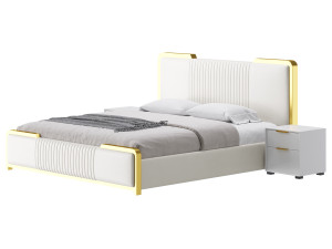 Glamorous White Wood Upholstered Bed I 3D Modell