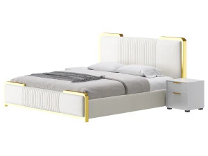 グラマラスホワイトウッド布張りベッド I 3Dモデル