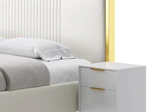 グラマラスホワイトウッド布張りベッド I 3Dモデル