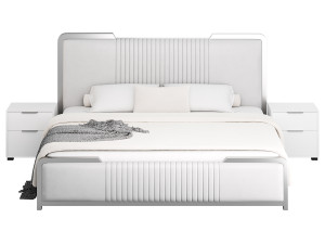 Glamorous White Wood Upholstered Bed I 3D Modell