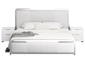 グラマラスホワイトウッド布張りベッド I 3Dモデル