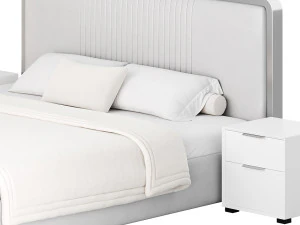 グラマラスホワイトウッド布張りベッド I 3Dモデル