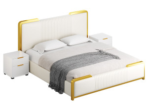 Glamorous White Wood Upholstered Bed I 3D Modell