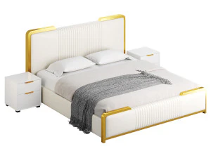 グラマラスホワイトウッド布張りベッド I 3Dモデル