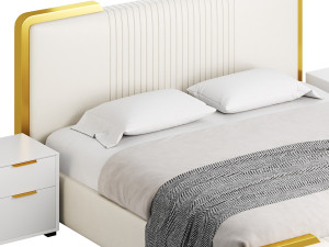 Glamorous White Wood Upholstered Bed I 3D Modell