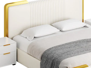 グラマラスホワイトウッド布張りベッド I 3Dモデル