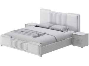 Glamorous White Wood Upholstered Bed I 3D Modell