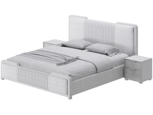 グラマラスホワイトウッド布張りベッド I 3Dモデル