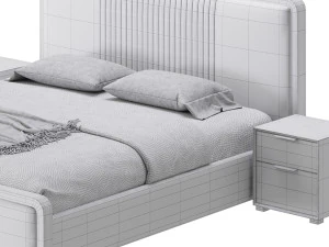 グラマラスホワイトウッド布張りベッド I 3Dモデル