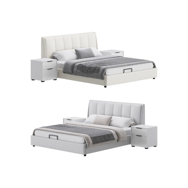 Gray Wingback Upholstered Headboard Bed 3D Model .c4d .max .obj .3ds .fbx .stl .blend 
