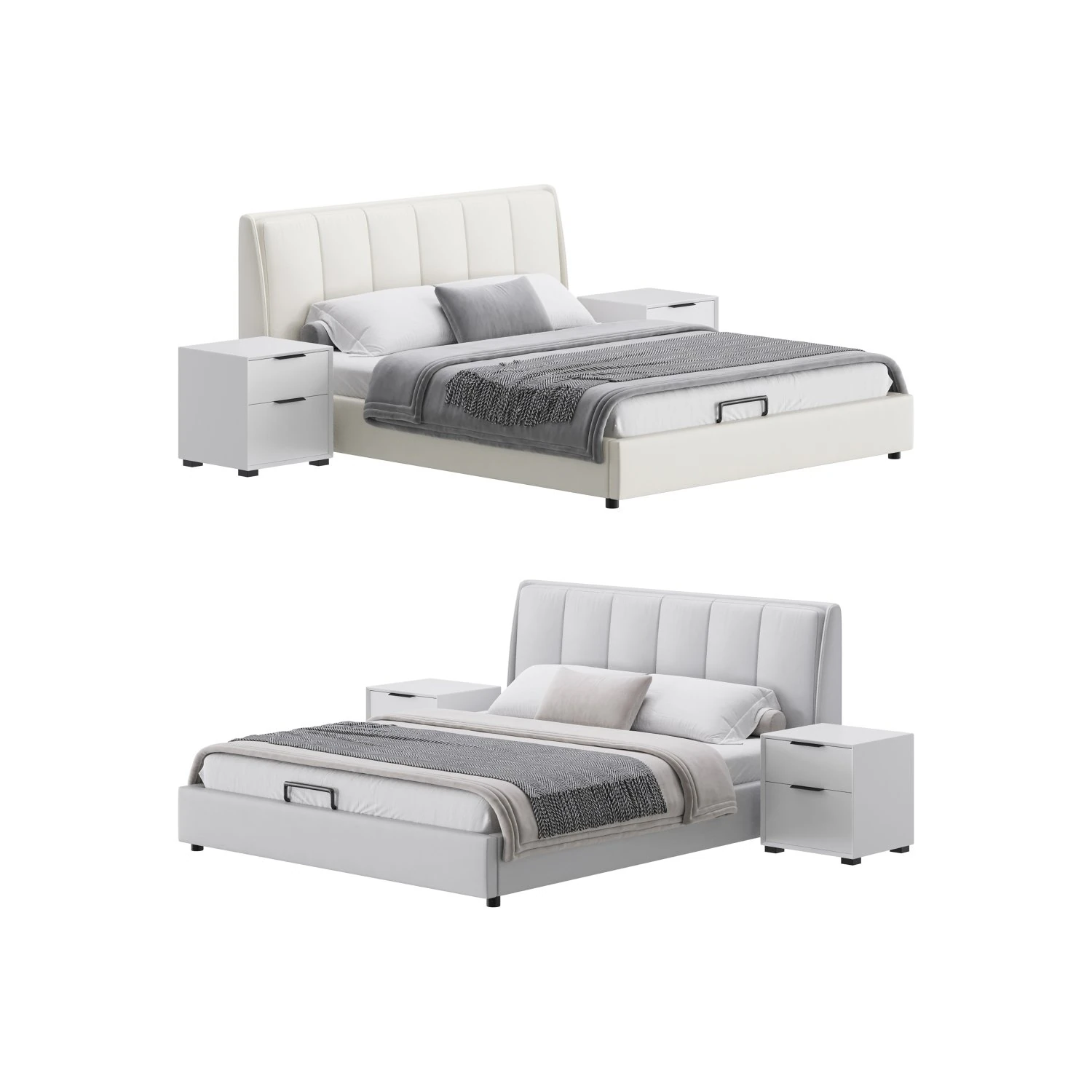Gray Wingback Upholstered Headboard Bed 3D Model .c4d .max .obj .3ds .fbx .stl .blend 