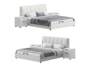 Gray Wingback Upholstered Headboard Bed 3D Model