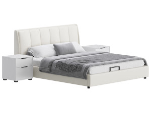 Gray Wingback Upholstered Headboard Bed 3D Model