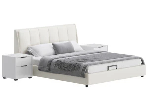 Gray Wingback Upholstered Headboard Bed 3D Model