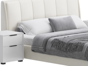 Gray Wingback Upholstered Headboard Bed 3D Model