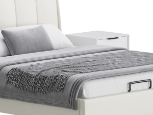 Gray Wingback Upholstered Headboard Bed 3D Model