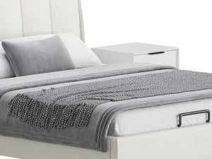 Gray Wingback Upholstered Headboard Bed 3D Model
