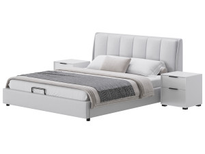 Gray Wingback Upholstered Headboard Bed 3D Model