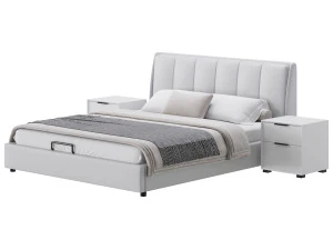 Gray Wingback Upholstered Headboard Bed 3D Model