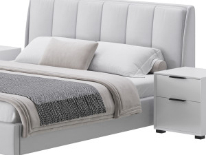 Gray Wingback Upholstered Headboard Bed 3D Model