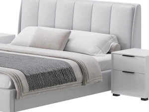 Gray Wingback Upholstered Headboard Bed 3D Model
