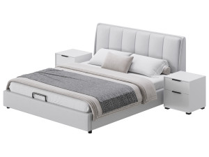Gray Wingback Upholstered Headboard Bed 3D Model