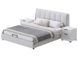 Gray Wingback Upholstered Headboard Bed 3D Model