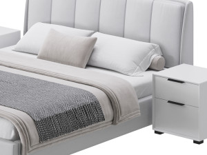 Gray Wingback Upholstered Headboard Bed 3D Model