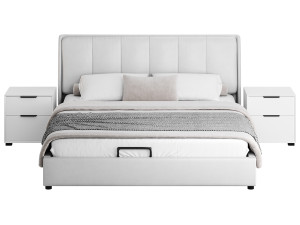 Gray Wingback Upholstered Headboard Bed 3D Model