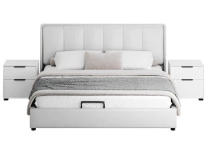 Gray Wingback Upholstered Headboard Bed 3D Model