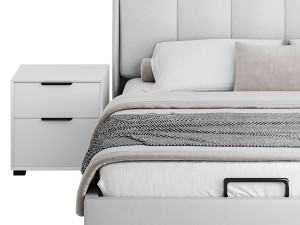 Gray Wingback Upholstered Headboard Bed 3D Model
