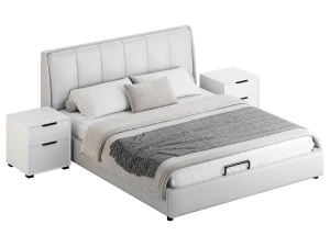 Gray Wingback Upholstered Headboard Bed 3D Model