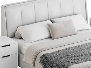 Gray Wingback Upholstered Headboard Bed 3D Model