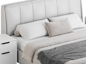Gray Wingback Upholstered Headboard Bed 3D Model