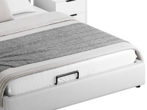 Gray Wingback Upholstered Headboard Bed 3D Model