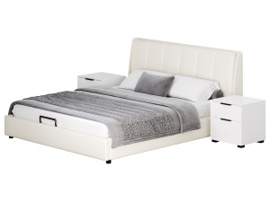 Gray Wingback Upholstered Headboard Bed 3D Model