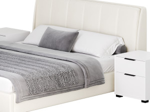 Gray Wingback Upholstered Headboard Bed 3D Model